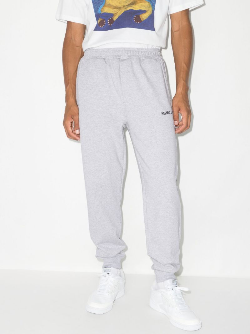 Grey Logo Print Tapered Track Pants