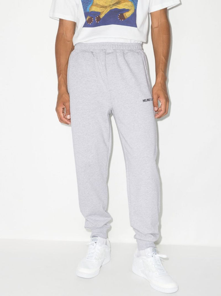 Grey Logo Print Tapered Track Pants