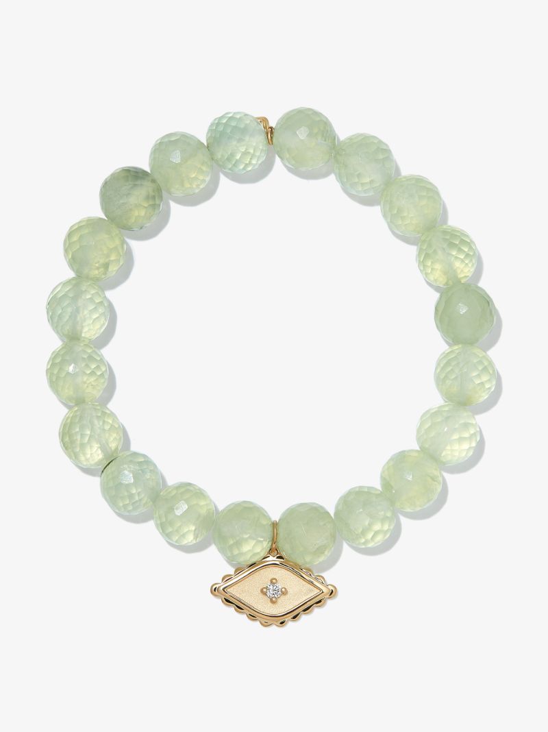 14k Yellow Gold Diamond Evil Eye Beaded Bracelet
