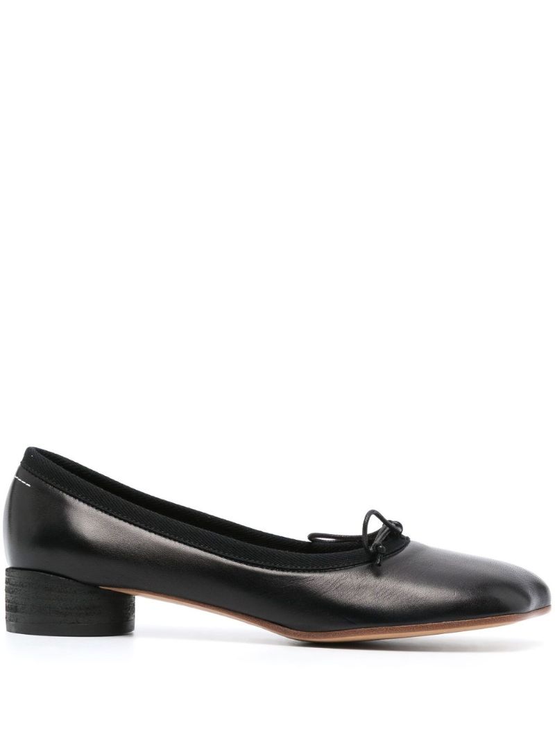 Black Square-toe Leather Ballet Pumps