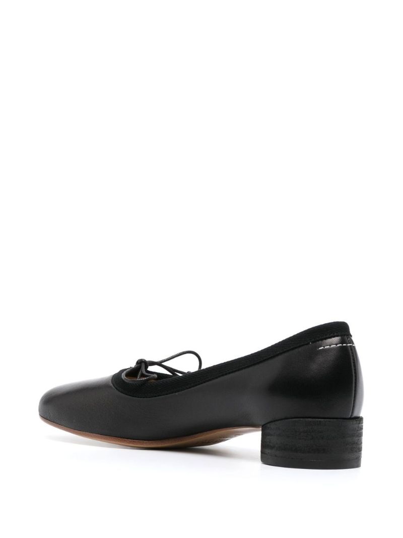Black Square-toe Leather Ballet Pumps