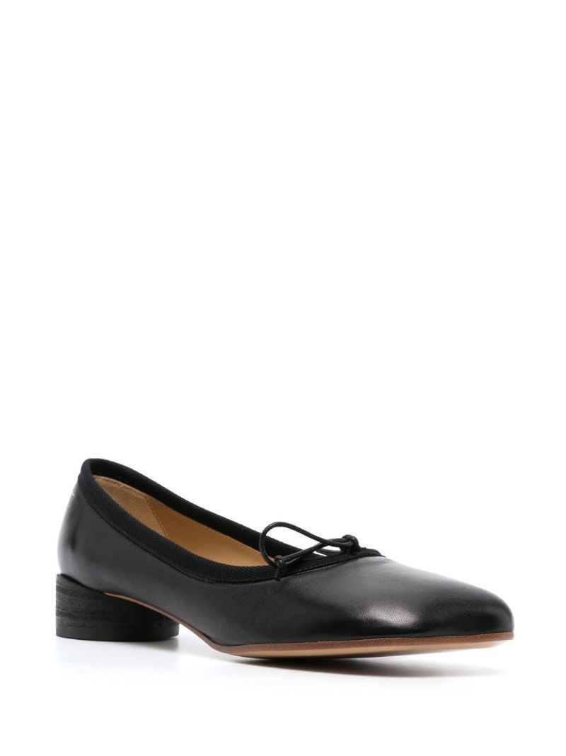 Black Square-toe Leather Ballet Pumps
