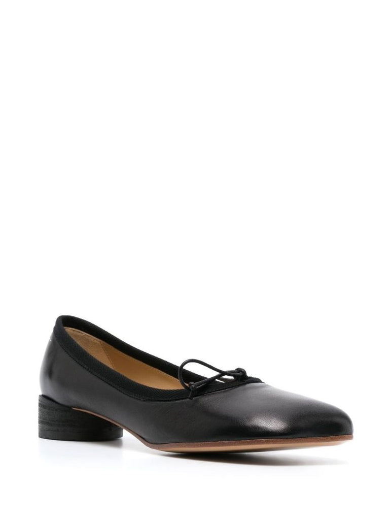 Black Square-toe Leather Ballet Pumps