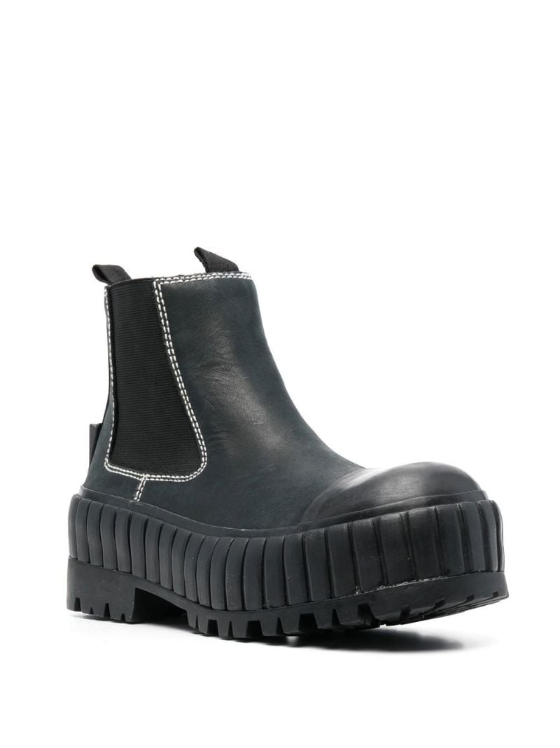Black Vulcanized Leather Ankle Boots