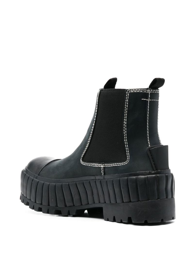 Black Vulcanized Leather Ankle Boots