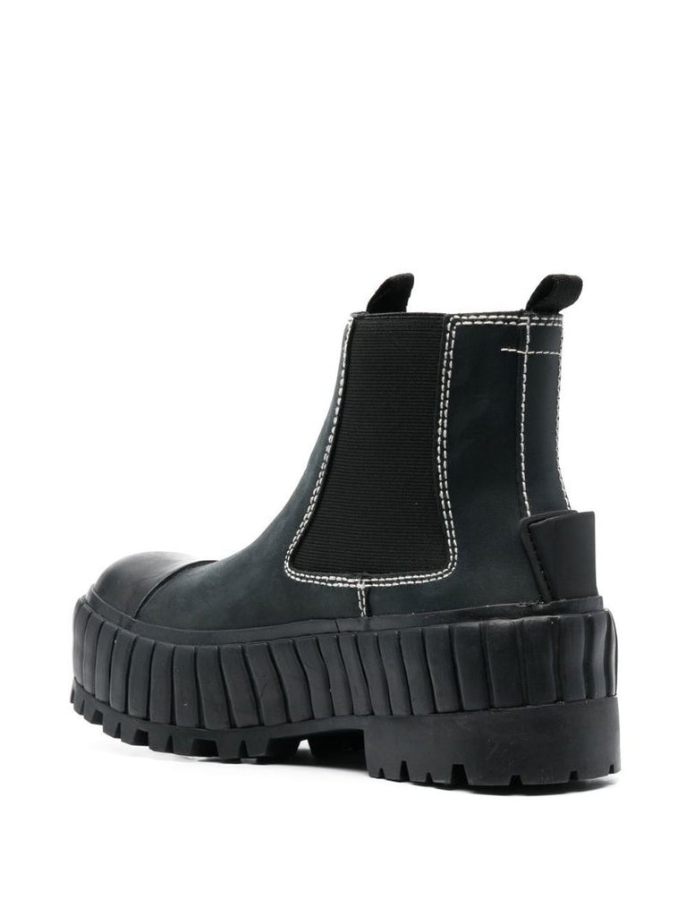 Black Vulcanized Leather Ankle Boots