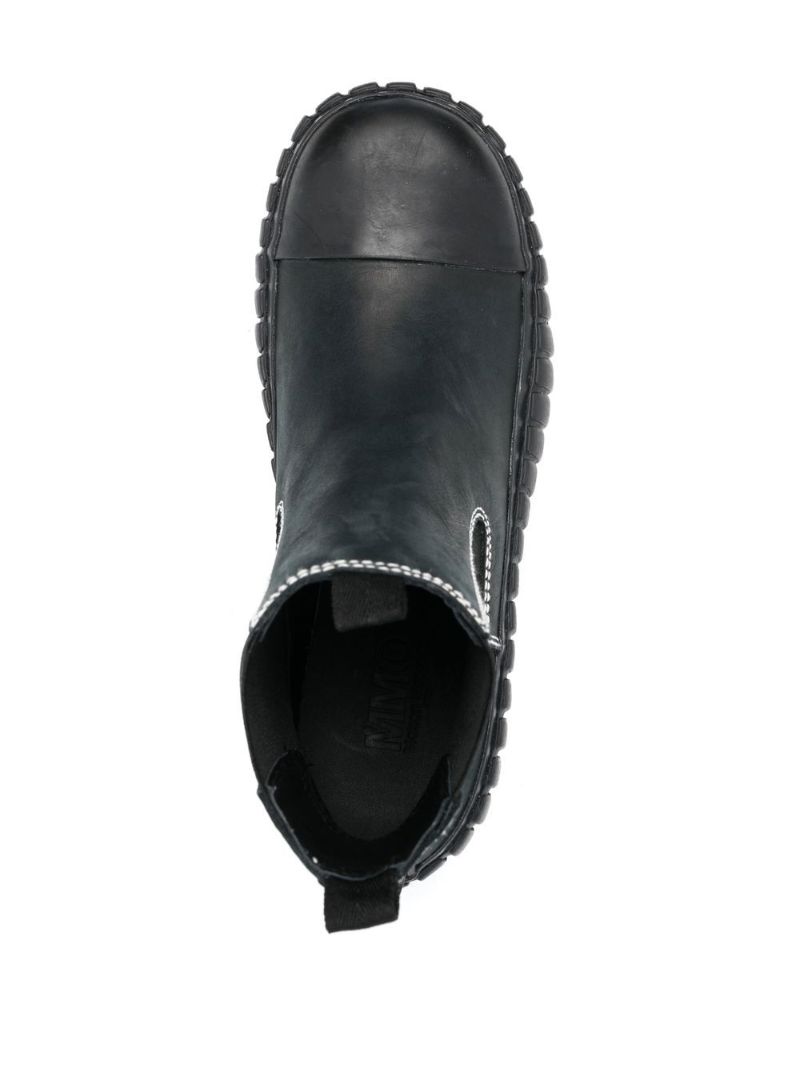 Black Vulcanized Leather Ankle Boots