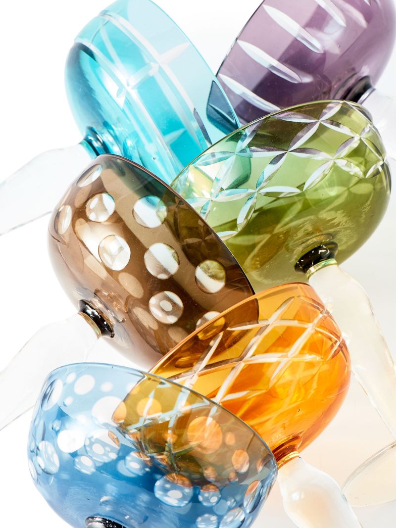 Multicolour Cuttings Coupe Glass Set