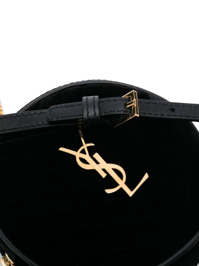 Black Logo Plaque Velvet Cross Body Bag