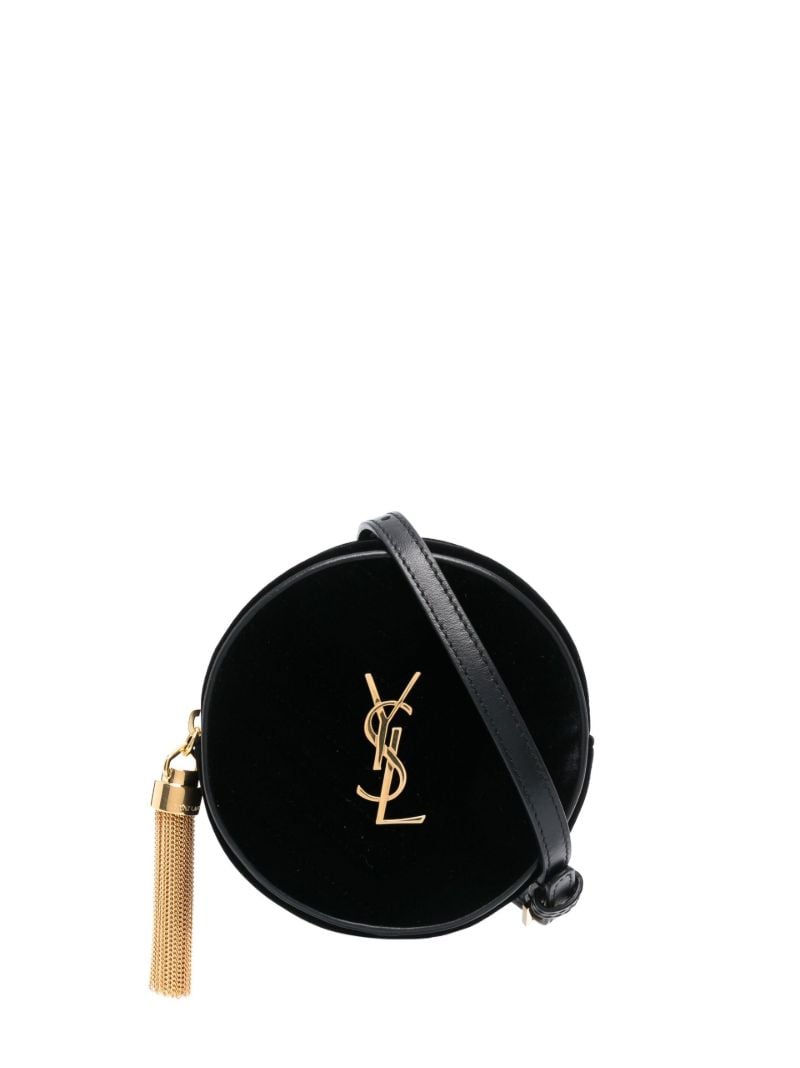 Black Logo Plaque Velvet Cross Body Bag