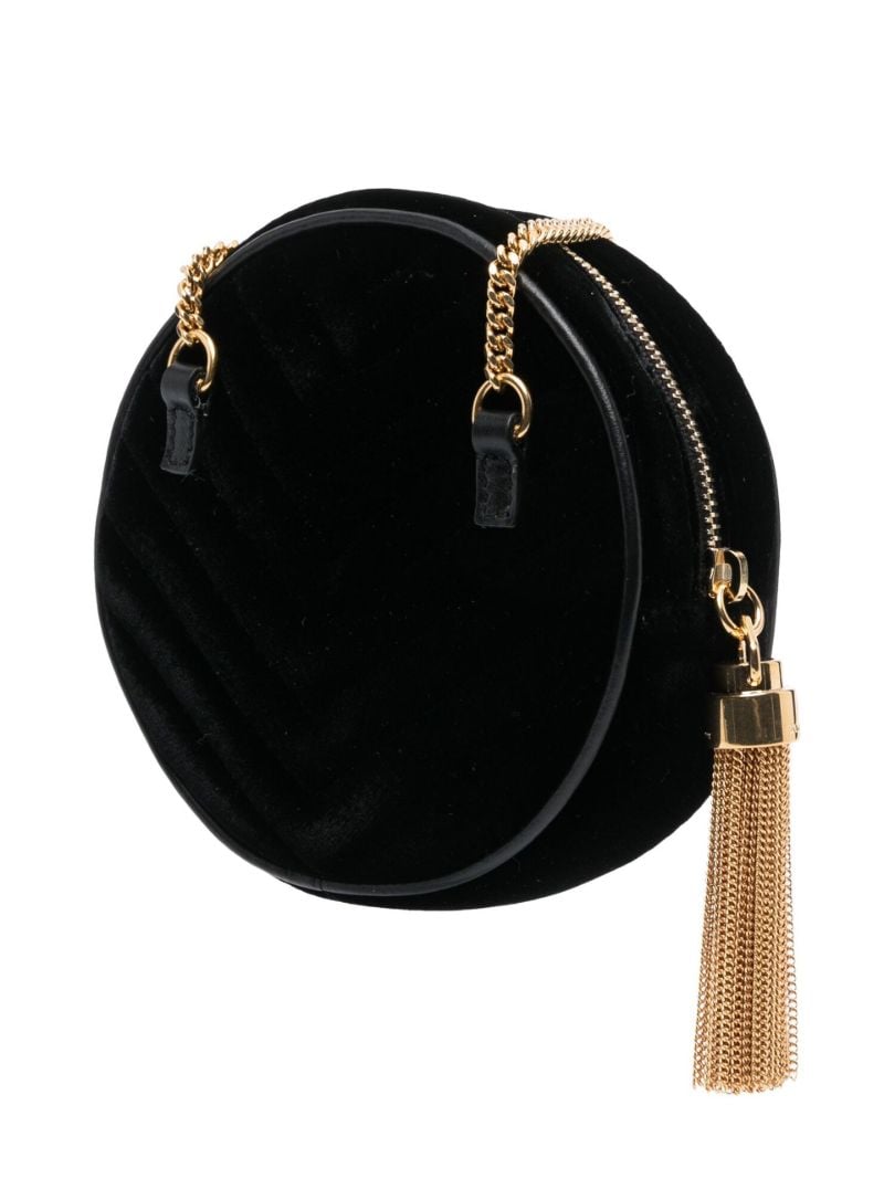 Black Logo Plaque Velvet Cross Body Bag