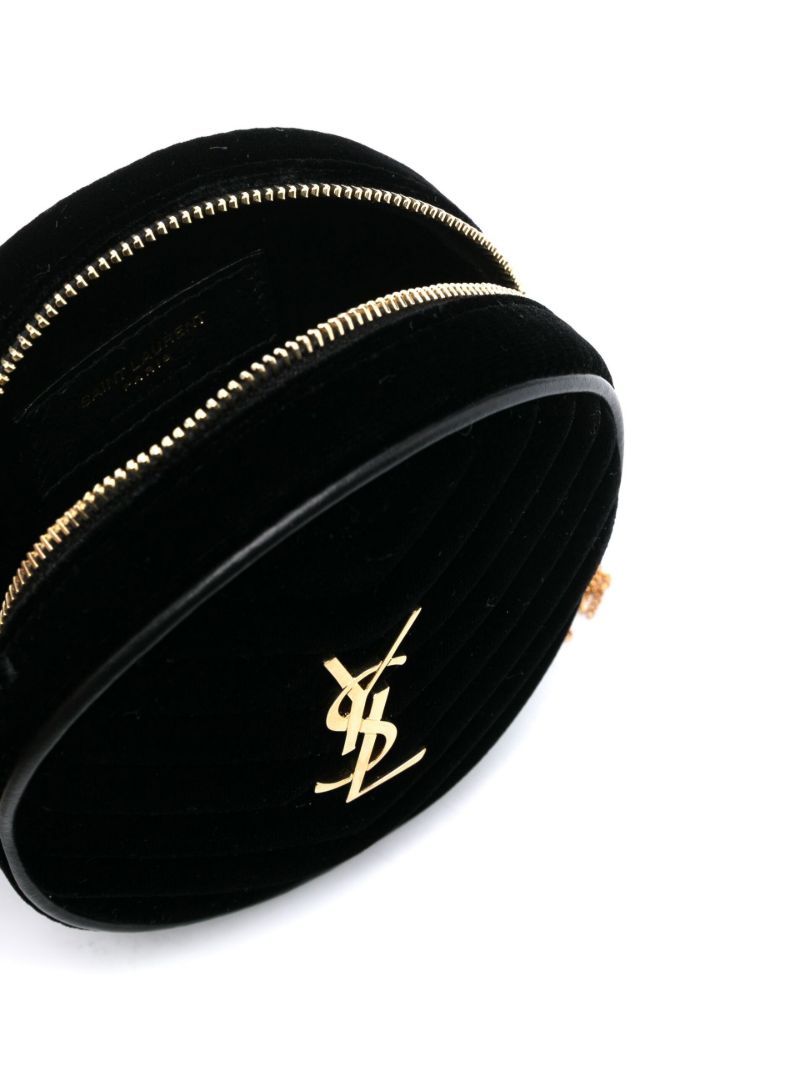 Black Logo Plaque Velvet Cross Body Bag
