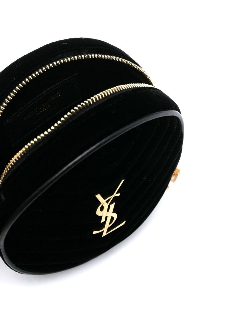 Black Logo Plaque Velvet Cross Body Bag
