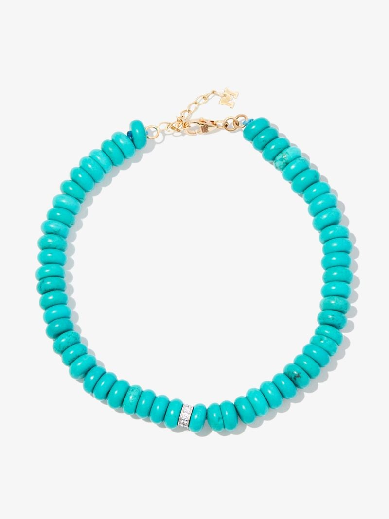 14k Yellow Gold Turquoise Diamond Beaded Bracelet