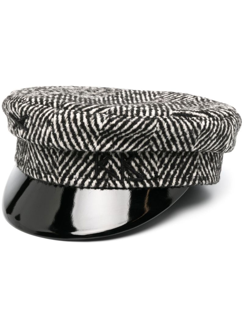 Black Herringbone Baker Boy Hat