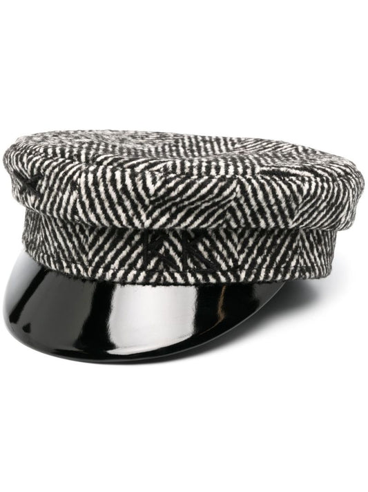 Black Herringbone Baker Boy Hat