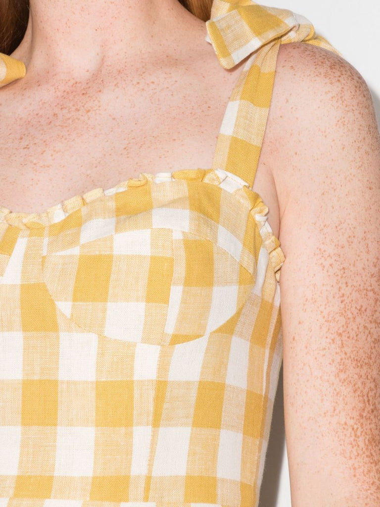 Yellow Desiree Gingham Linen Mini Dress