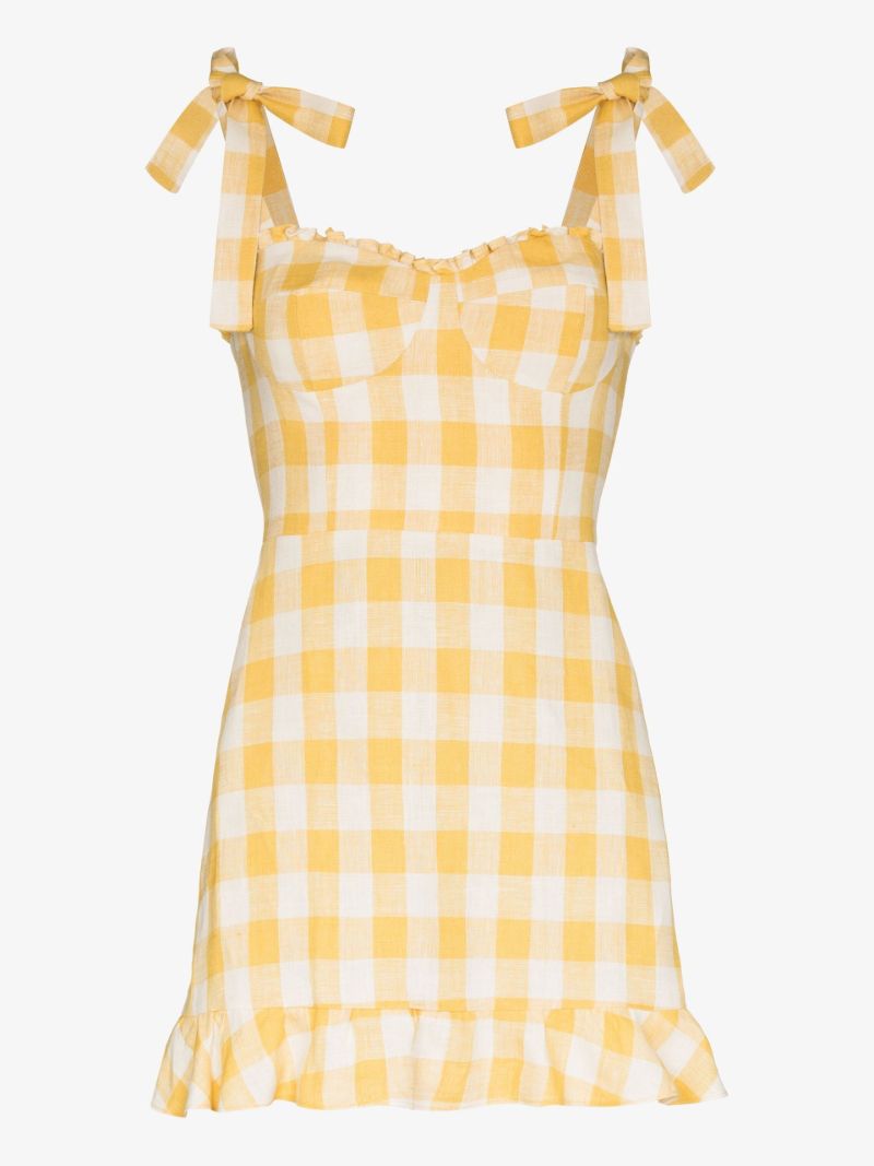 Yellow Desiree Gingham Linen Mini Dress
