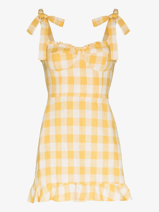 Yellow Desiree Gingham Linen Mini Dress