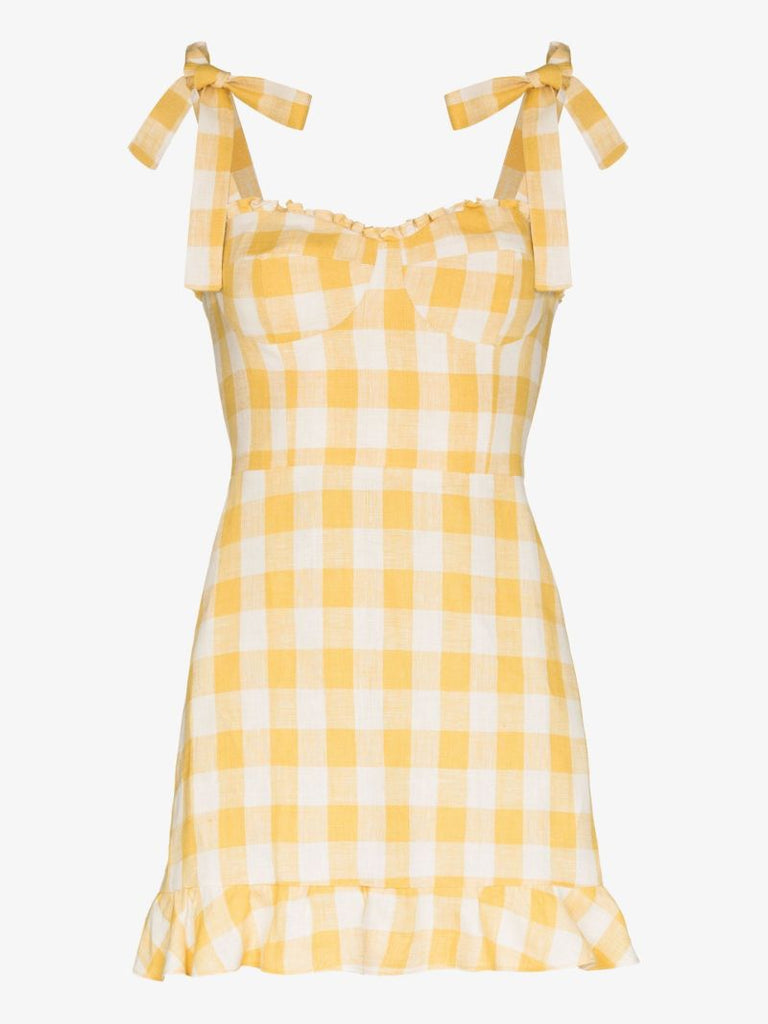 Yellow Desiree Gingham Linen Mini Dress