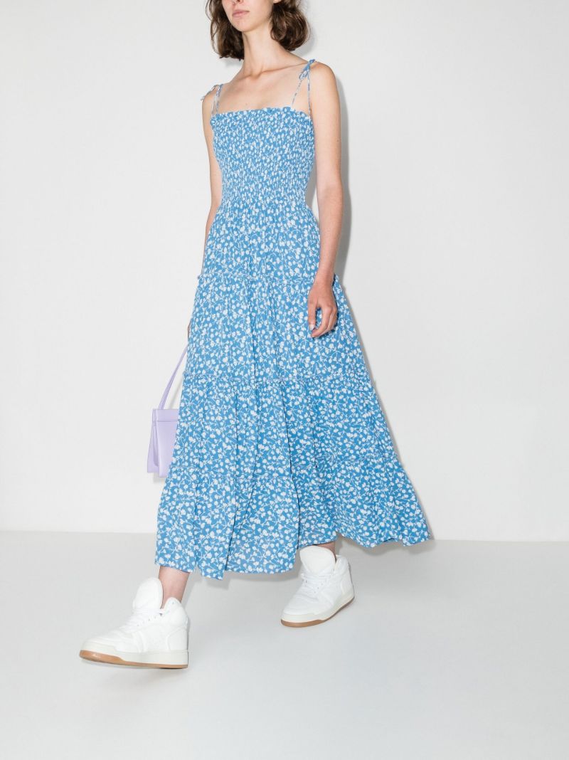 Nira Floral Print Tiered CrÃ_x0083_Âªpe Midi Dress