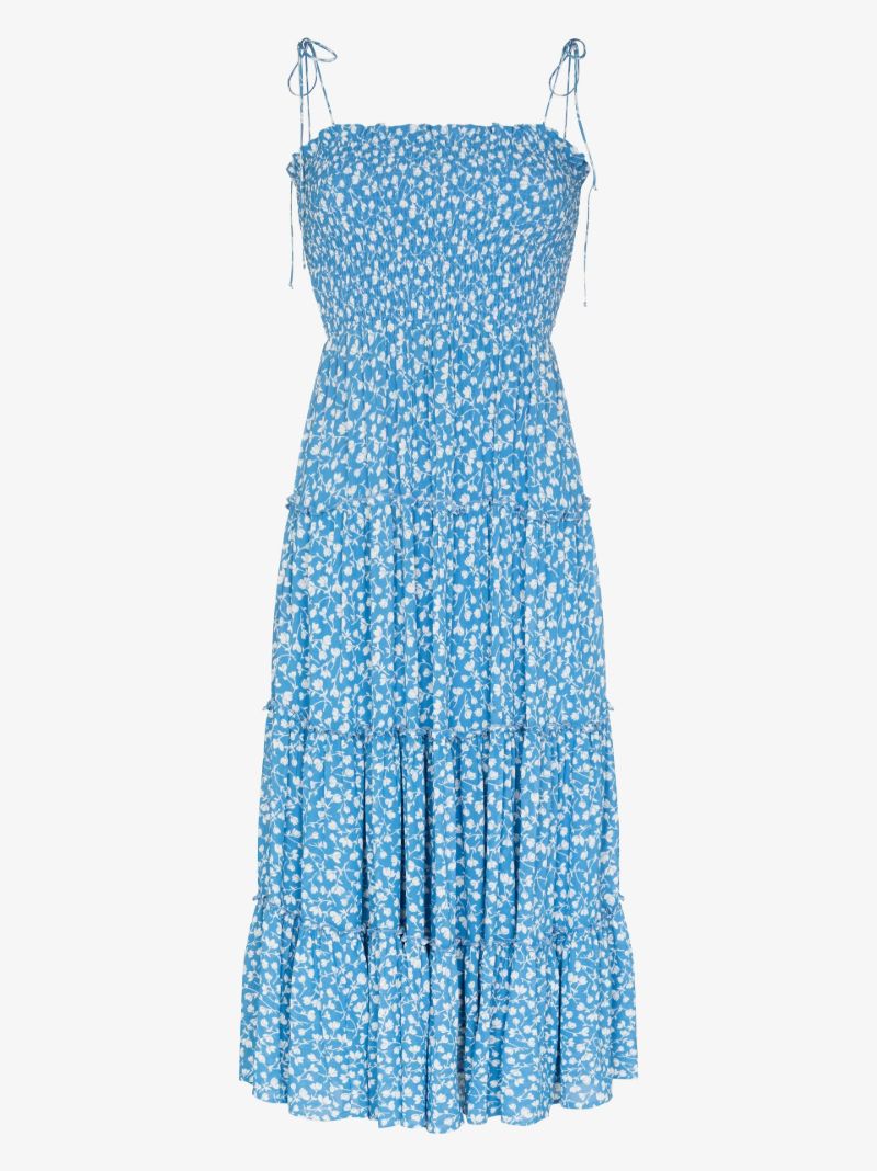 Nira Floral Print Tiered CrÃ_x0083_Âªpe Midi Dress