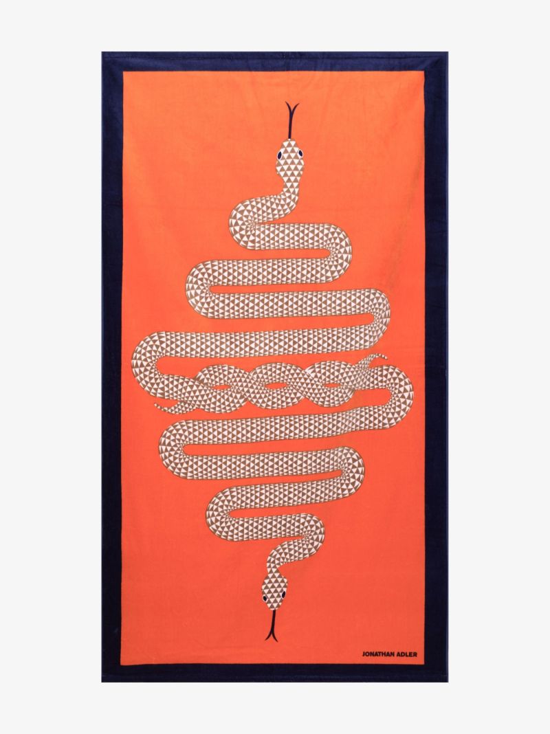 Orange Snake Print Cotton Beach Towel