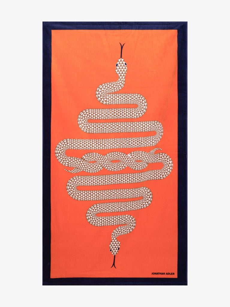 Orange Snake Print Cotton Beach Towel