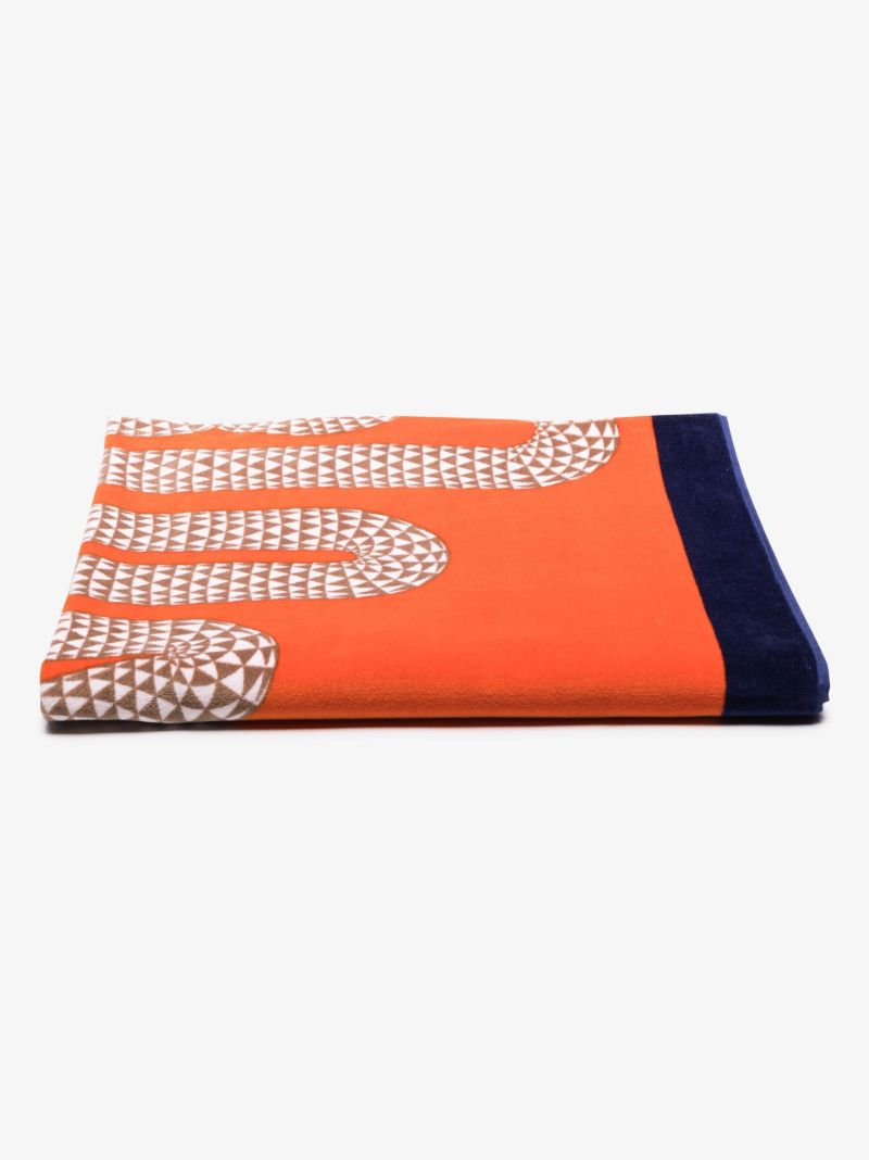 Orange Snake Print Cotton Beach Towel