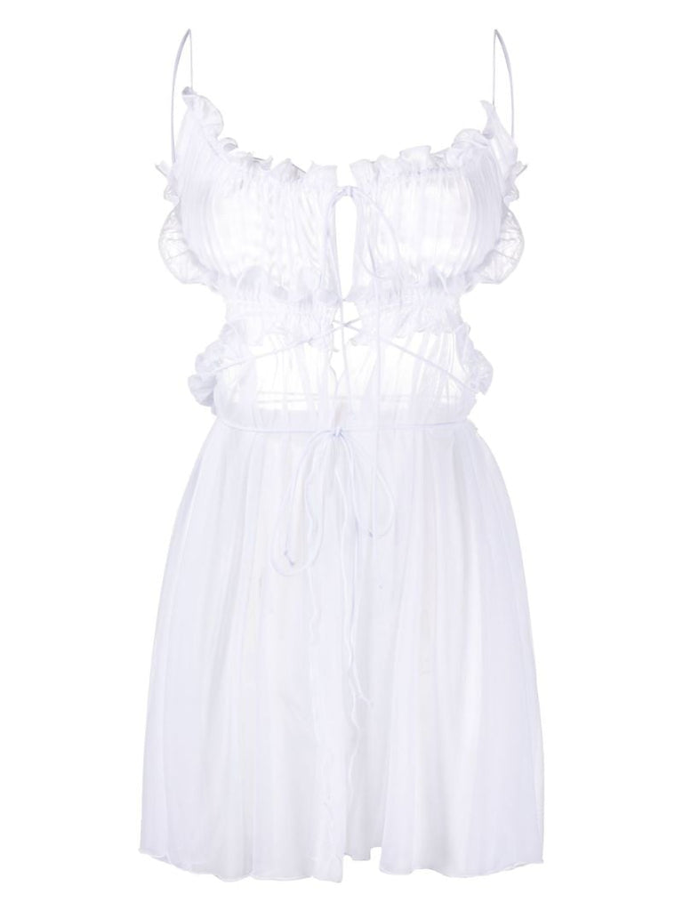White Radicchio Sheer Babydoll Dress
