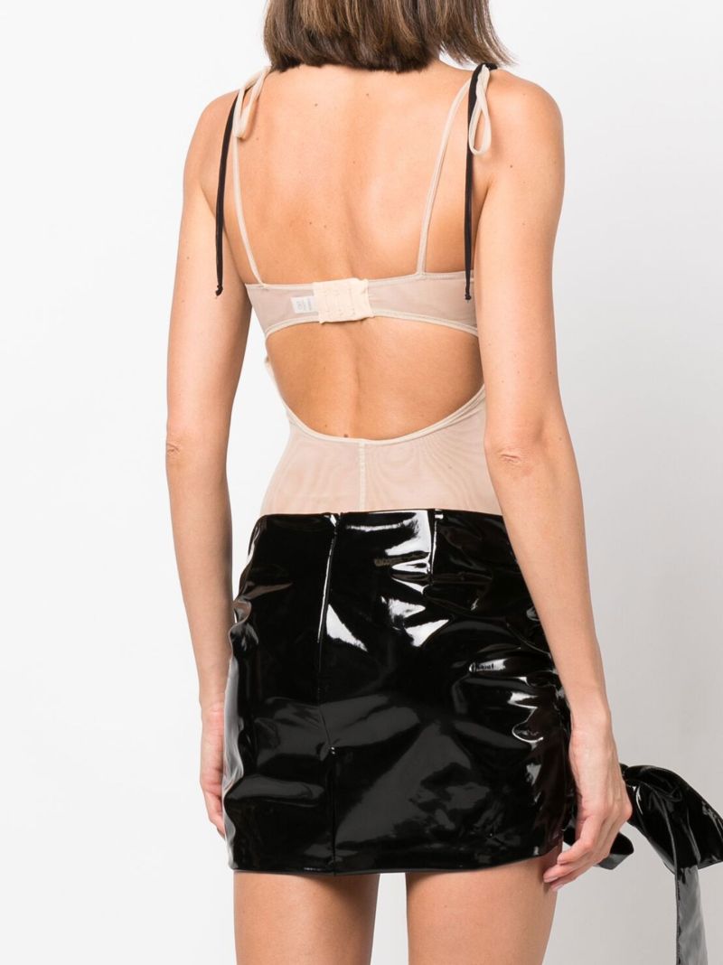 Black Ruched Mesh Bodysuit