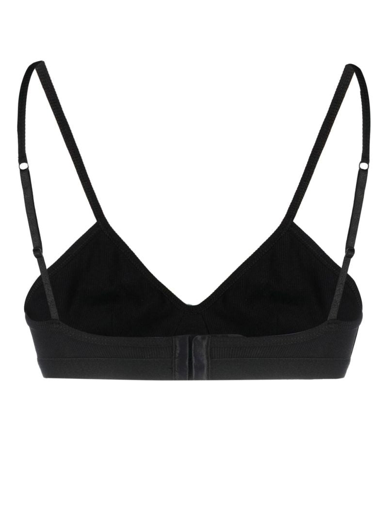 Black Logo Embroidered Ribbed Bra