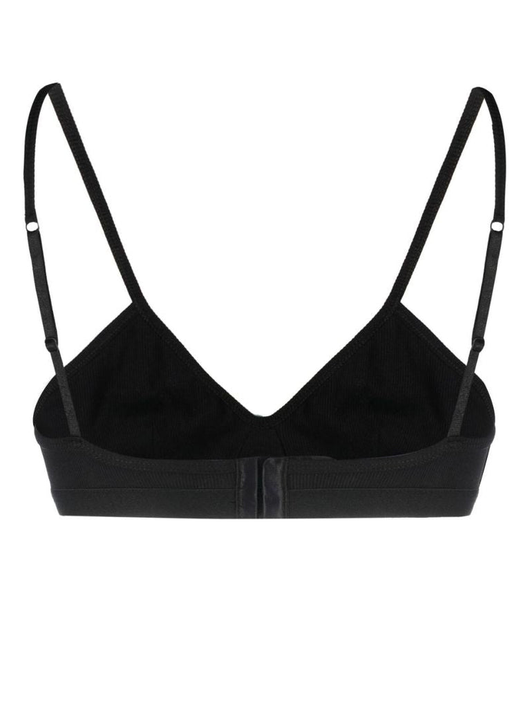 Black Logo Embroidered Ribbed Bra