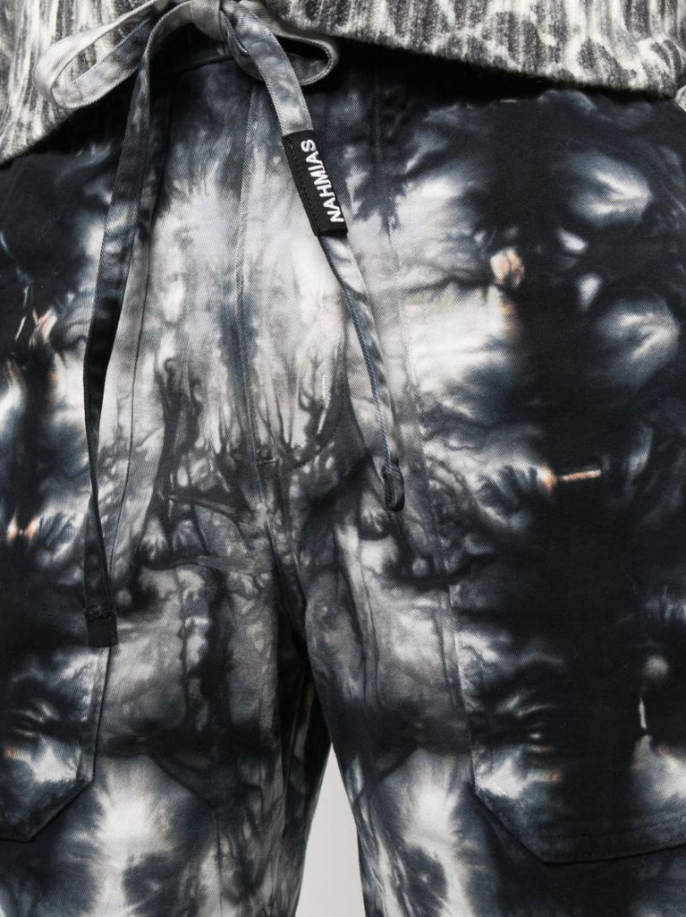 Black Tie-dye Drawstring Trousers