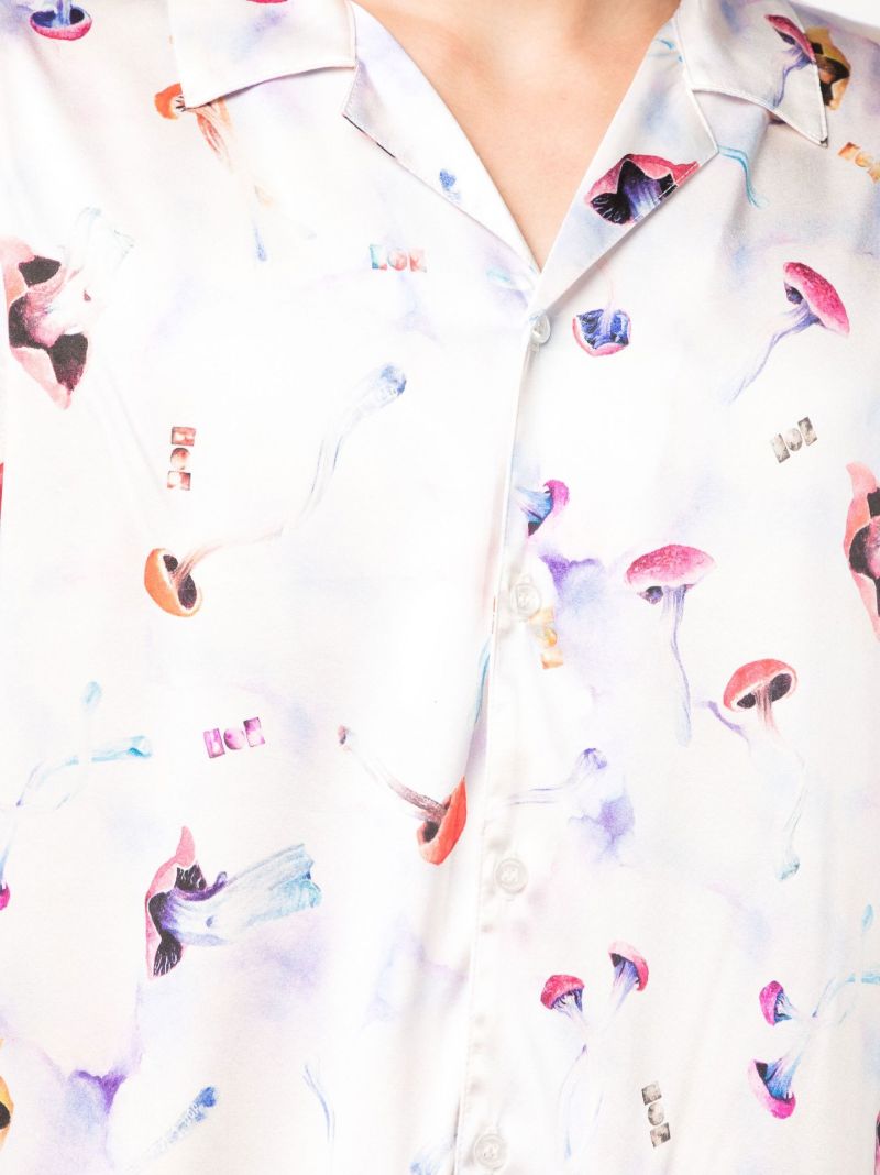 White Mushroom Print Silk Shirt