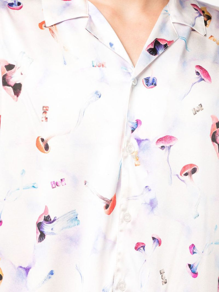 White Mushroom Print Silk Shirt