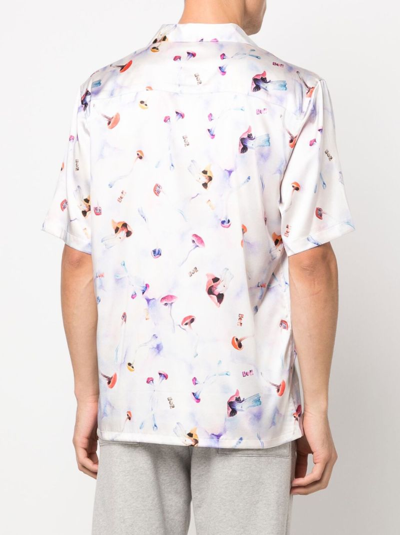 White Mushroom Print Silk Shirt