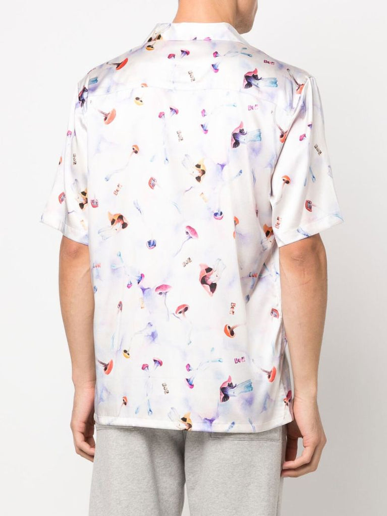 White Mushroom Print Silk Shirt