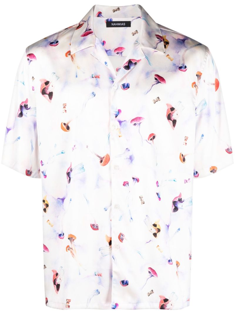 White Mushroom Print Silk Shirt