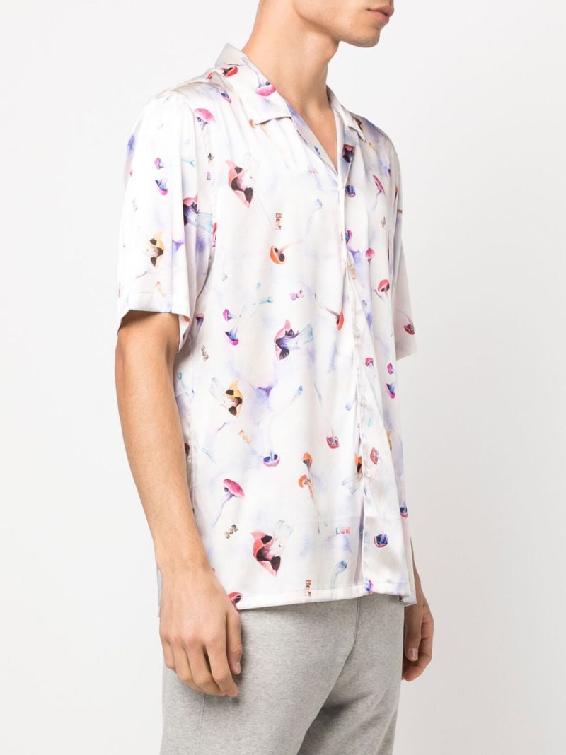 White Mushroom Print Silk Shirt