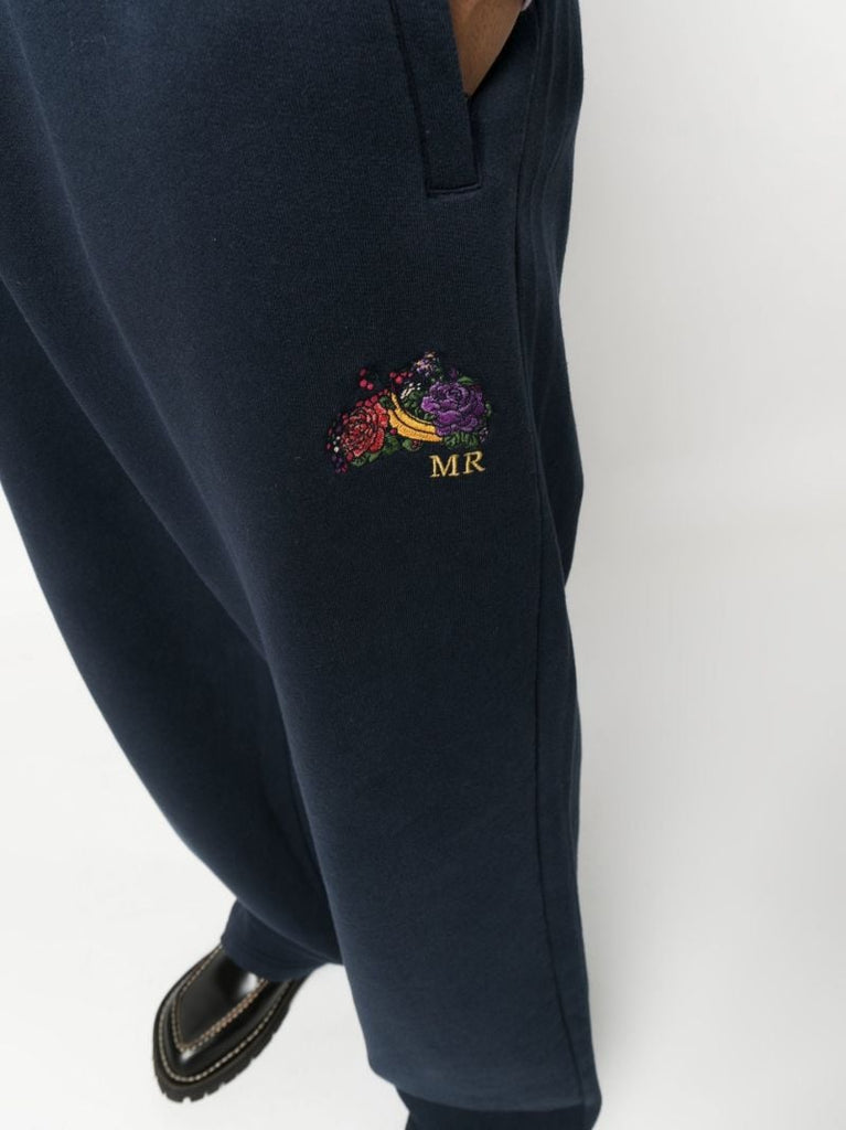 Blue Wide Leg Cotton Track Pants