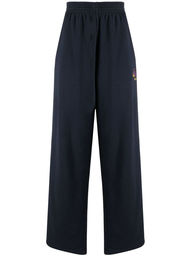 Blue Wide Leg Cotton Track Pants
