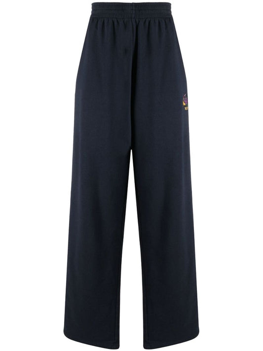 Blue Wide Leg Cotton Track Pants