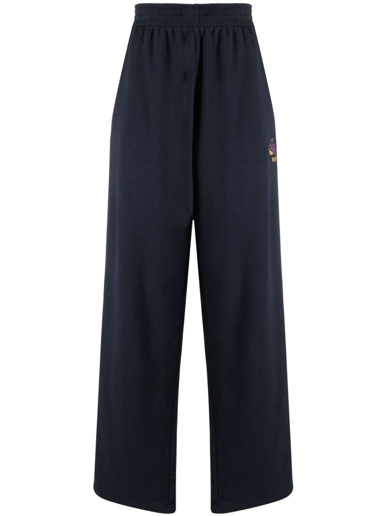 Blue Wide Leg Cotton Track Pants