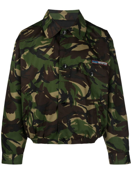 Green Camouflage Print Bomber Jacket