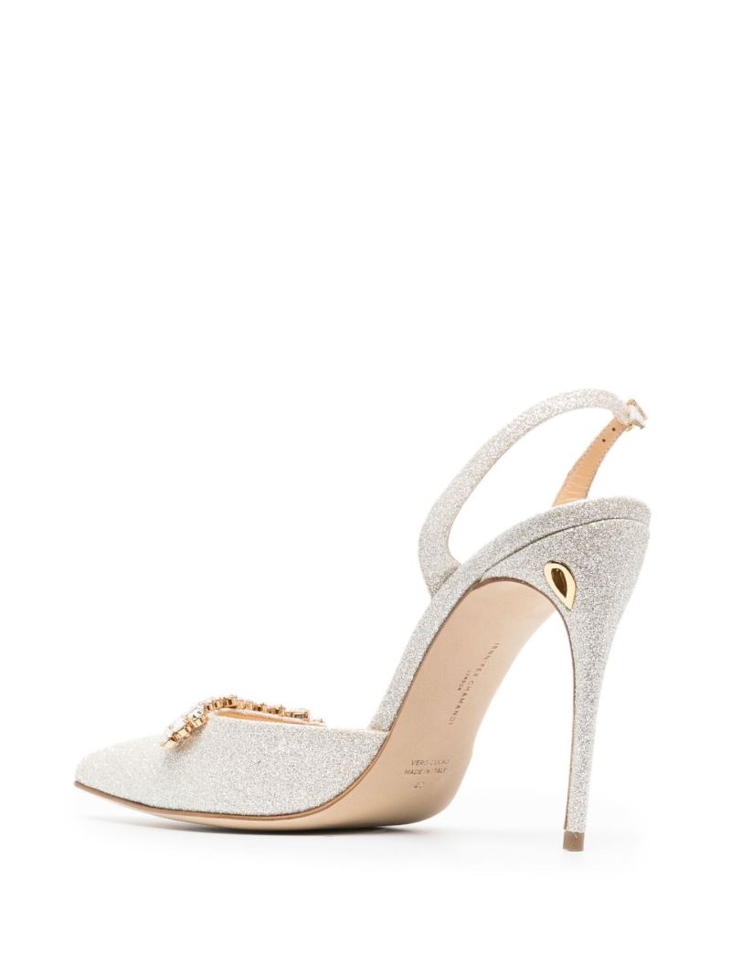 Silver Vittorio 105 Crystal Slingback Leather Pumps
