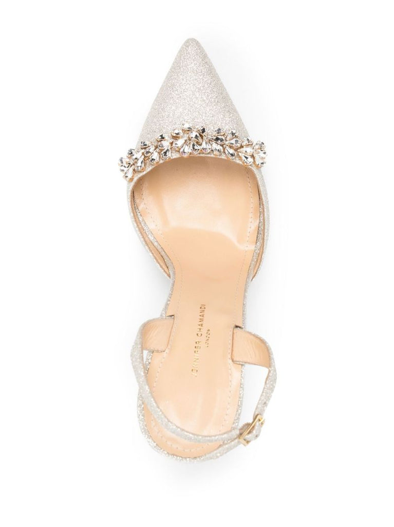Silver Vittorio 105 Crystal Slingback Leather Pumps