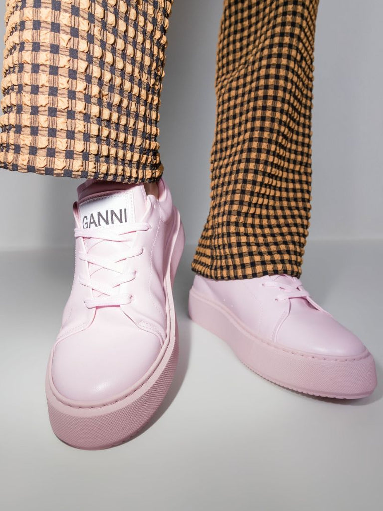 Pink Sporty Faux Leather Sneakers