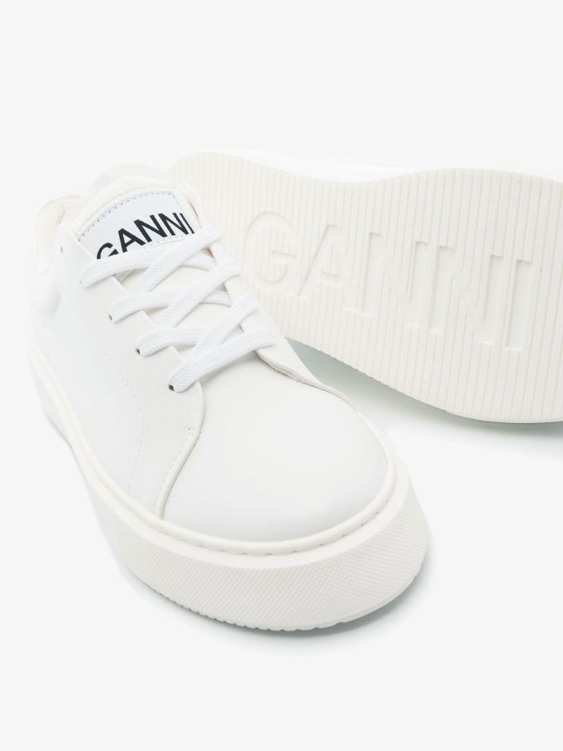 White Sporty Faux Leather Sneakers