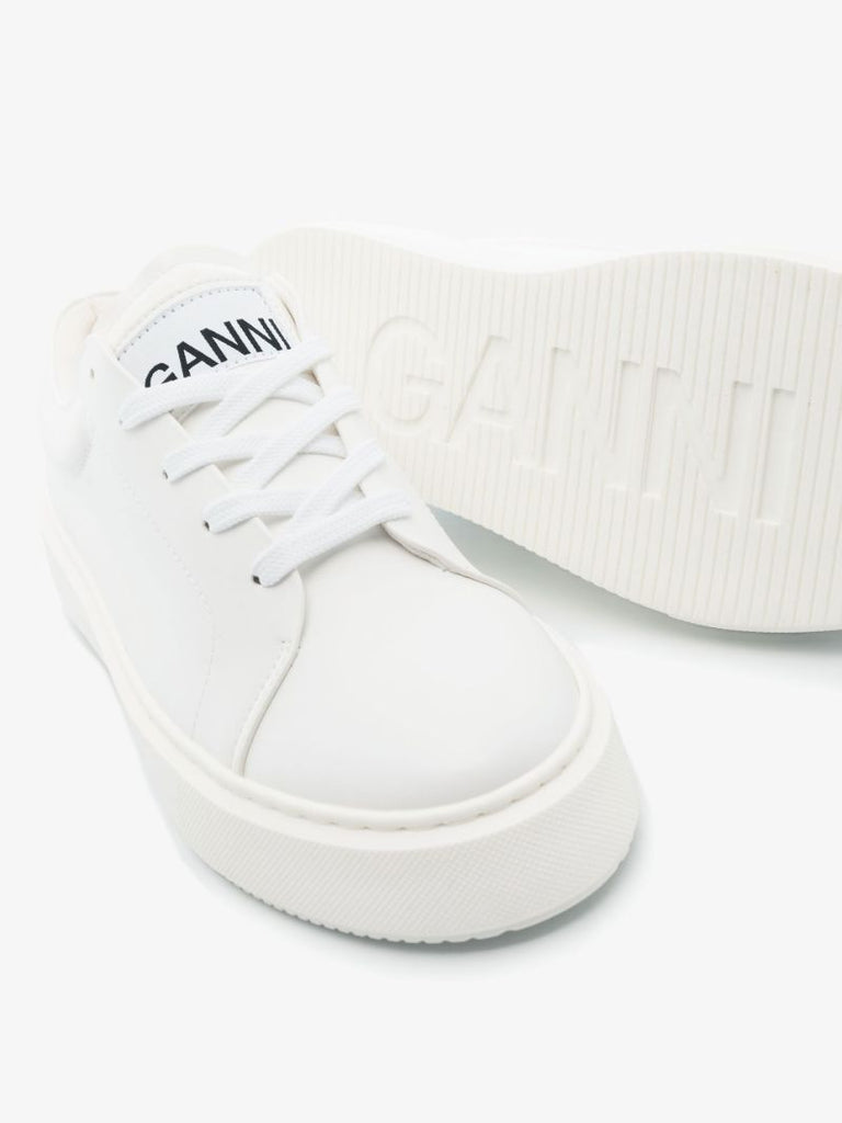 White Sporty Faux Leather Sneakers